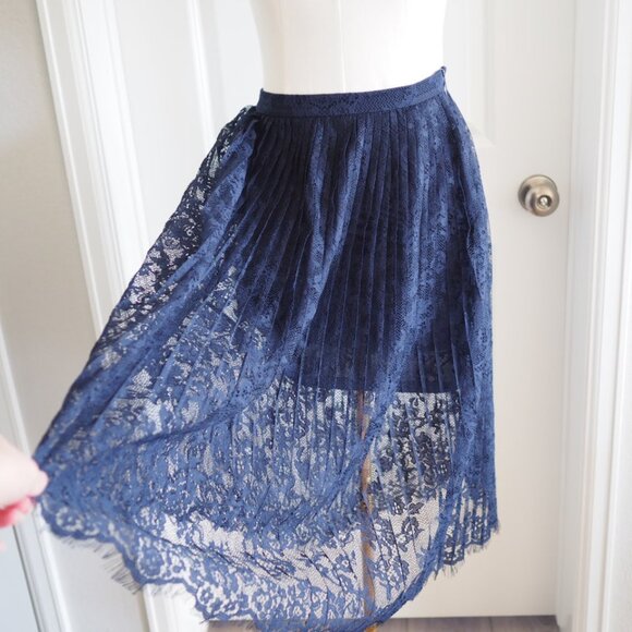 Dark Academia Gothic Romantic Partially Sheer Navy Lace Midi Skirt Whimsigoth - Picture 4 of 11